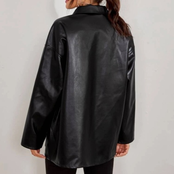 Black Button up trucker jacket vegan leather - Picture 2 of 2